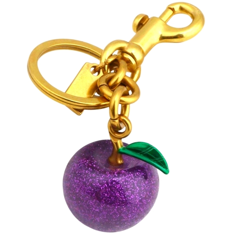 Purple Glitter Large Apple Purse Charm with Matte Gold Accents